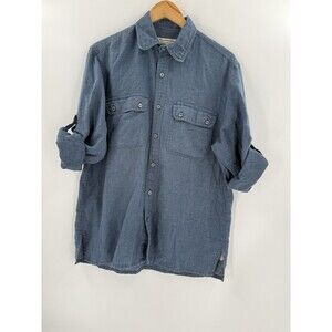 Tilley Endurables Button Shirt BLUE MEDIUM Long Sleeve Utility Safari Roll Tab